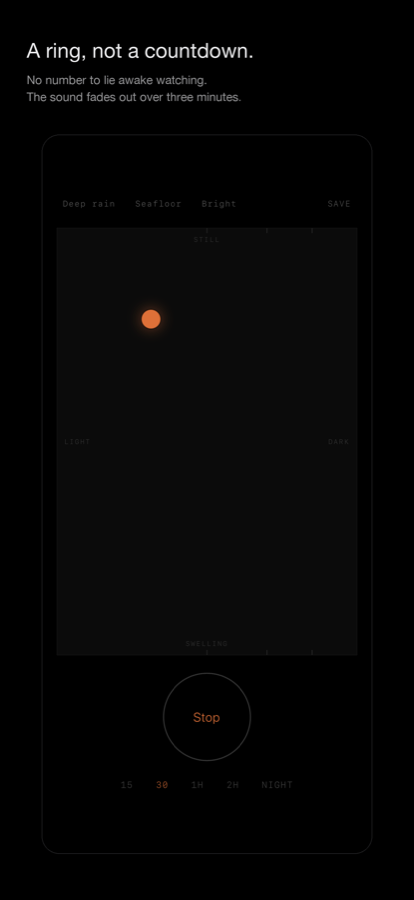 The sleep timer, drawn as a ring that closes rather than a countdown.
